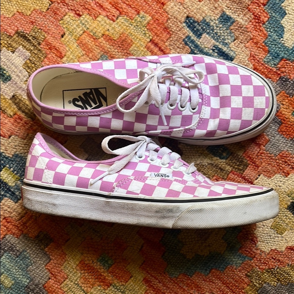 Vans Pink and White Checkered Shoes